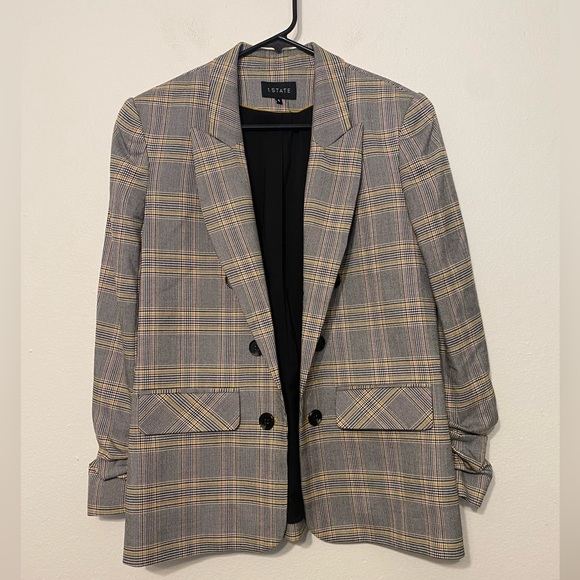 1. State Ruched-Sleeve Plaid Blazer - Picture 7 of 9